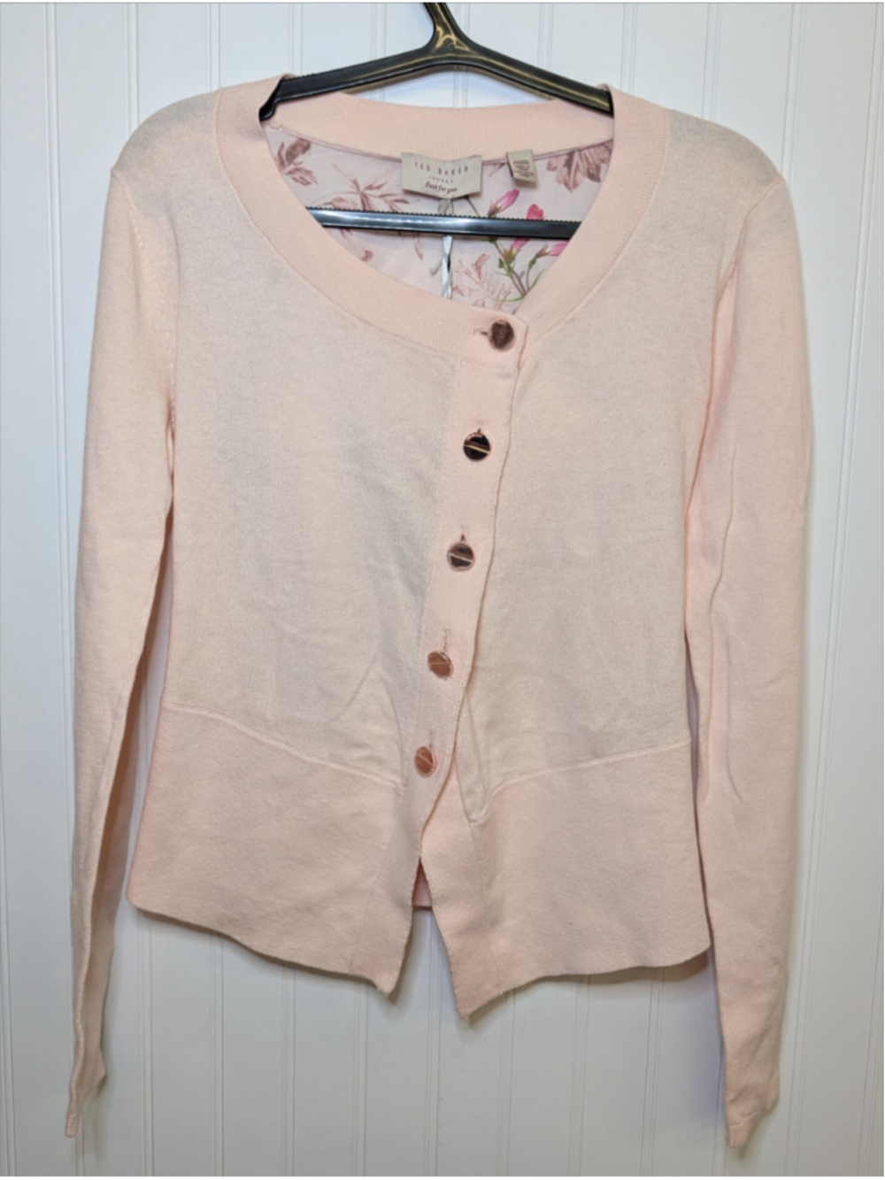 Ted Baker London Light Pink Floral Back Cardigan Sweater Size 1 Coquette Chic